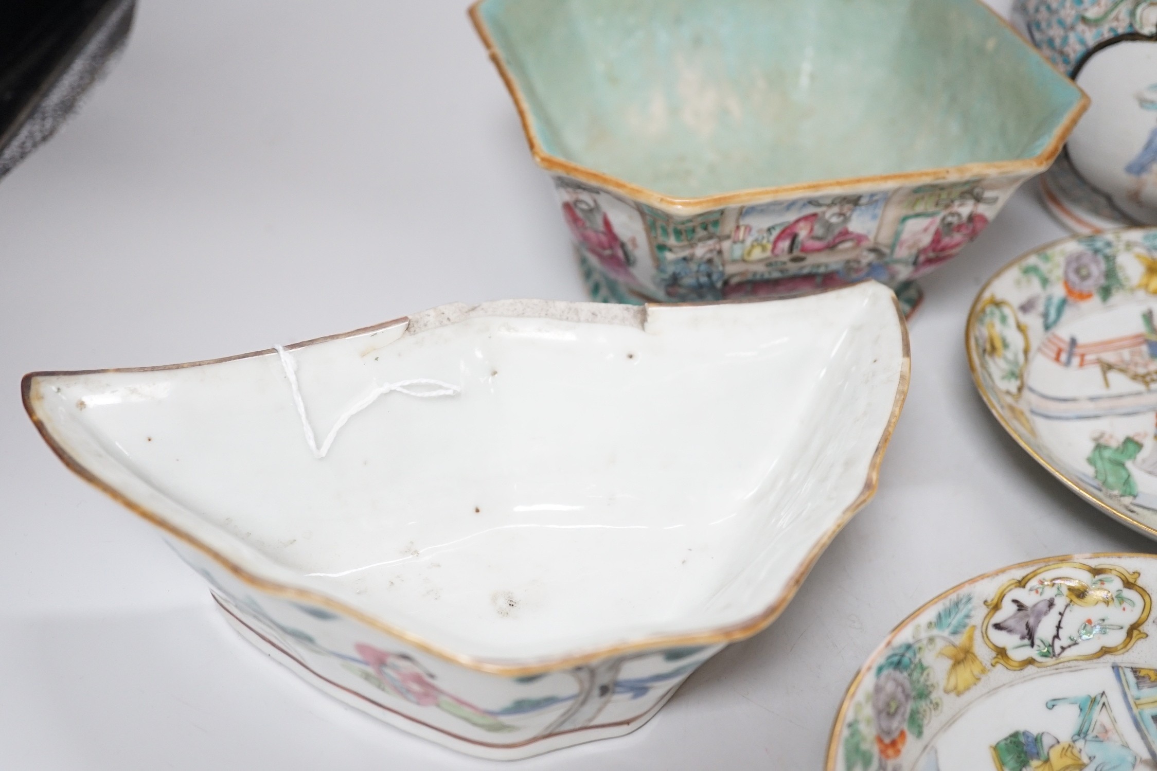 A group of eight items of Chinese ceramics, some damage